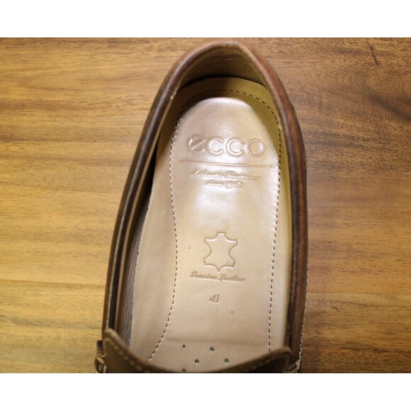 Ecco Men's Brown Genuine Leather Classic Moc‎ II Slip On Loafers Shoes Size 41 8 - Picture 7 of 9